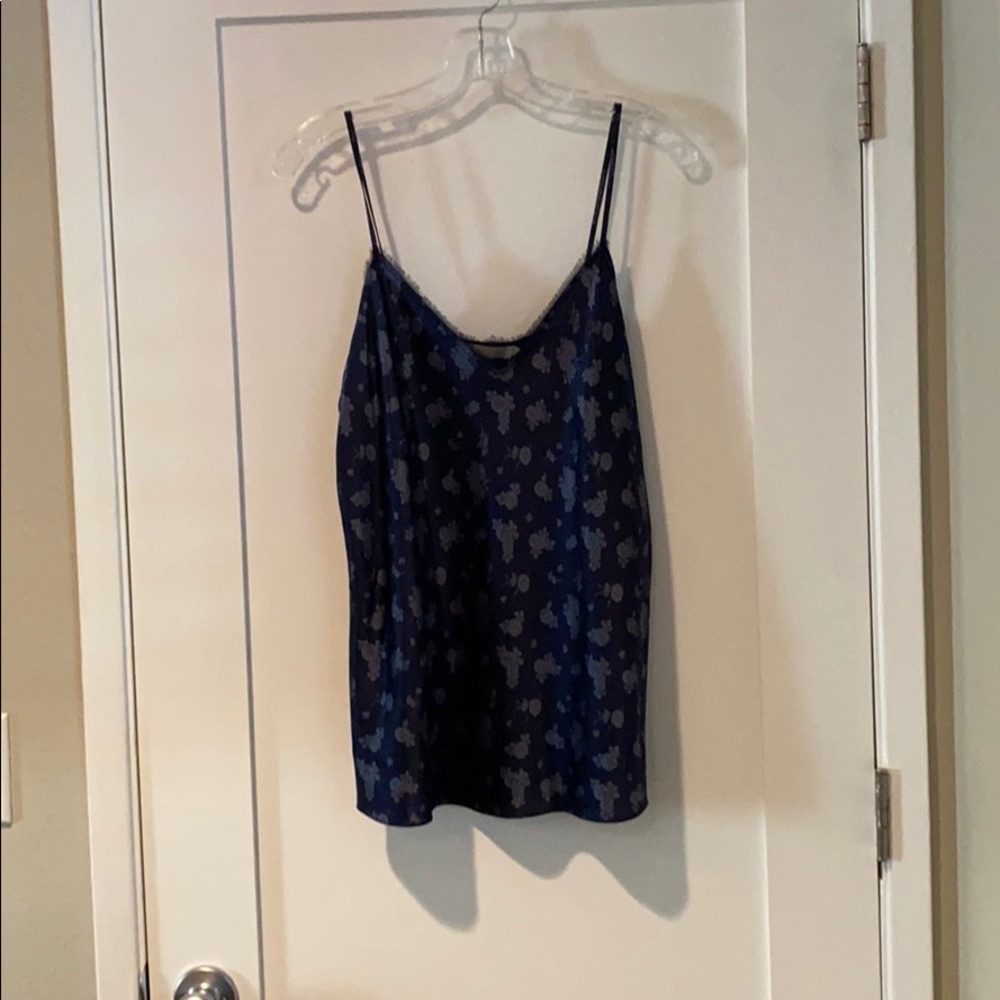 Vince. 100% silk tank. Blue with floral pattern. Excellent condition.